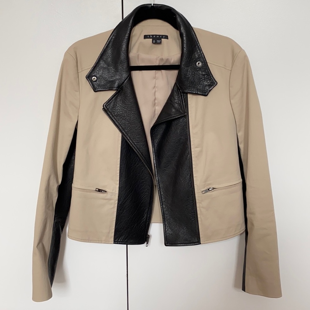 Theory cotton and leather blazer small